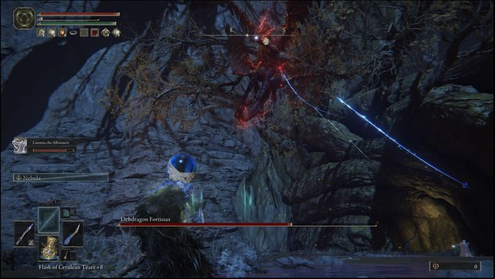 Fortissax, apart from the standard breathing fire he usually performs when you stand in front of it, can also fly upwards to better position itself - Elden Ring: How to beat Lichdragon Fortissax? - Deeproot Depths - Elden Ring Guide