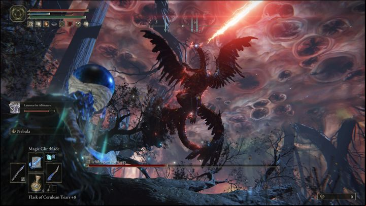 As the second phase starts, this move can even turn into a single spear attack - Elden Ring: How to beat Lichdragon Fortissax? - Deeproot Depths - Elden Ring Guide