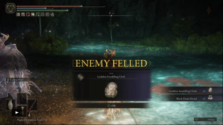 For defeating the Spiritcaller Cave version you will receive 70,000 runes, the Black Flame Ritual incantation and the Godskin Swaddling Cloth - Elden Ring: How to beat Spiritcaller Snail? - Liurnia of the Lakes - Elden Ring Guide