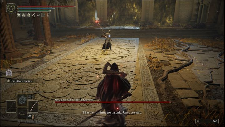 In the fight against him, consider attacking him when he begins to cast slower spells, like Comet Azur, or Rykard's Rancor - Elden Ring: How to beat Sir Gideon Ofnir, the All-Knowing? - Leyndell, Ashen Capital - Elden Ring Guide