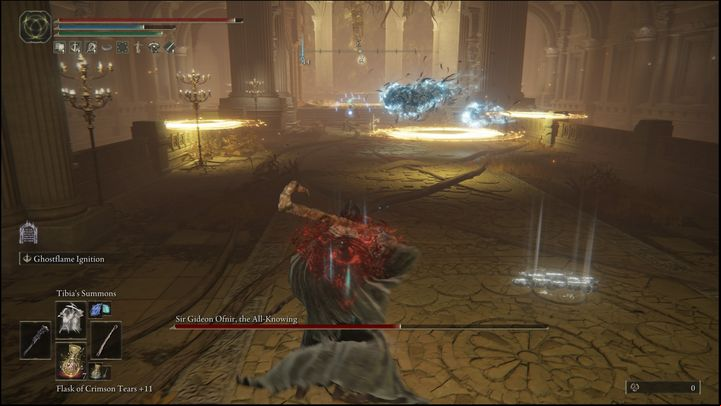 First of all, you should watch out for the three golden discs - Elden Ring: How to beat Sir Gideon Ofnir, the All-Knowing? - Leyndell, Ashen Capital - Elden Ring Guide