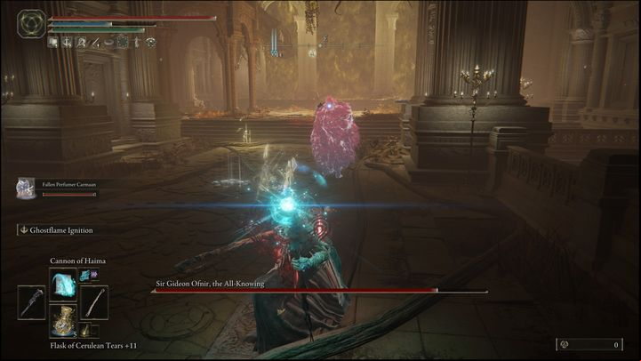Moreover, if you attack him multiple times and are unable to stun him, he will use a black flame blast - Elden Ring: How to beat Sir Gideon Ofnir, the All-Knowing? - Leyndell, Ashen Capital - Elden Ring Guide