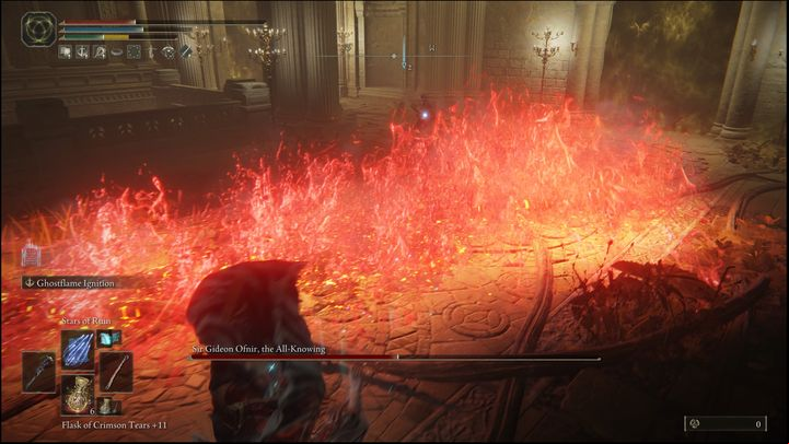 There is a choice of spells that he may or may not use, everything depends on your progress with quests and some bosses - Elden Ring: How to beat Sir Gideon Ofnir, the All-Knowing? - Leyndell, Ashen Capital - Elden Ring Guide
