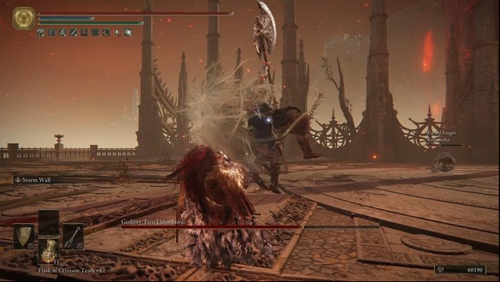 However, when you notice that Godfrey raises his right leg and the ax high up, it means that he is about to create a powerful shockwave - Elden Ring: How to beat Hoarah Loux, Warrior? - Leyndell, Ashen Capital - Elden Ring Guide