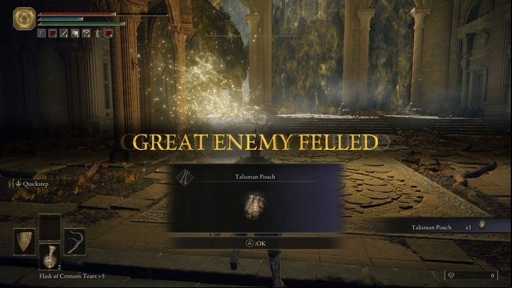 For defeating Godfrey, First Elden Lord, you will receive Runes (80,000) and a Talisman Pouch - Elden Ring: How to beat Godfrey, First Elden Lord? - Leyndell, the royal capital - Elden Ring Guide
