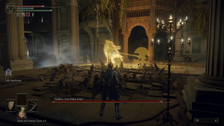 Godfrey often uses strong stomps that cause the stones in front of him to "explode" - Elden Ring: How to beat Godfrey, First Elden Lord? - Leyndell, the royal capital - Elden Ring Guide