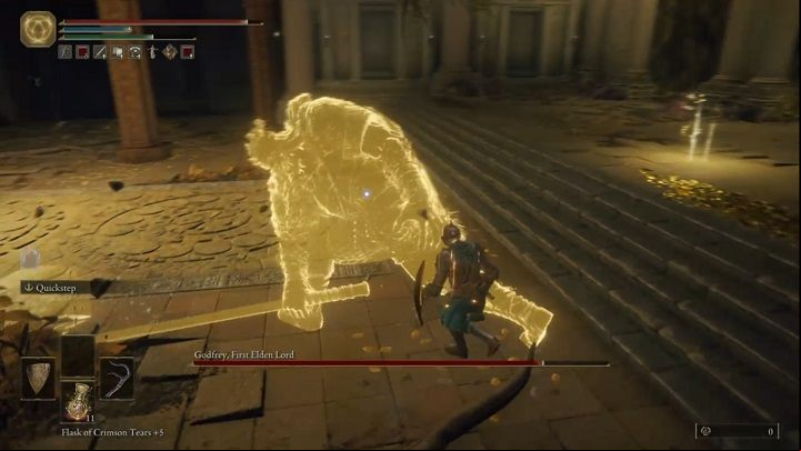 Most of the time, the opponent will make long combos where he mixes fast and slow attacks - Elden Ring: How to beat Godfrey, First Elden Lord? - Leyndell, the royal capital - Elden Ring Guide