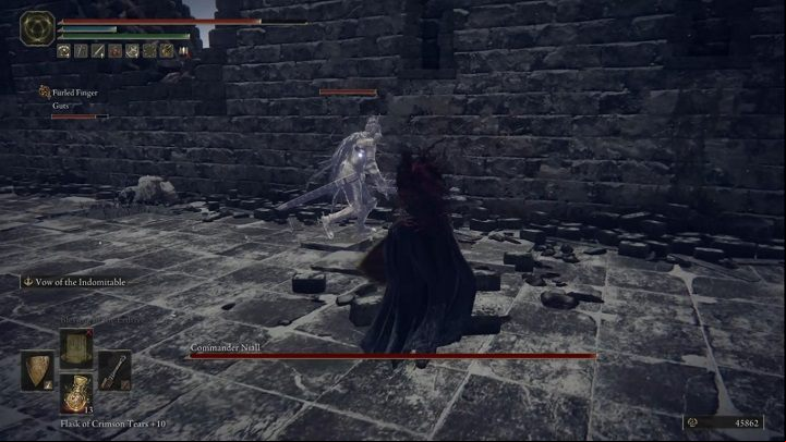 The knight with two swords poses a greater threat than the others Therefore, you have to deal with him as soon as possible - Elden Ring: How to beat Commander Niall? - Mountaintops of the Giants - Elden Ring Guide