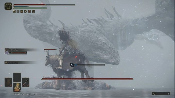 It's best to stay close to its hind legs, attack several times and run away - Elden Ring: How to beat Borealis, the Frozen Fog? - Mountaintops of the Giants - Elden Ring Guide