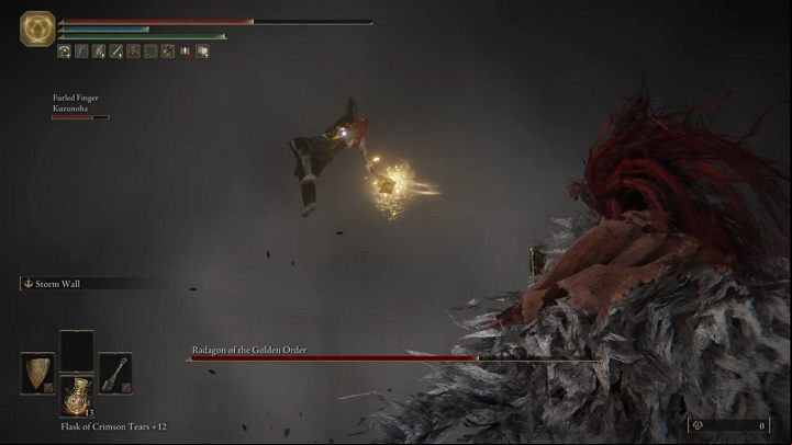 Staying away from the opponent may also cause him to jump in the air and land with a death-from-above attack that has serious range - Elden Ring: How to beat Radagon of the Golden Order, Elden Beast? - Leyndell, Ashen Capital - Elden Ring Guide