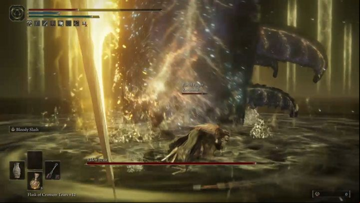 When you are close and in front of the Elden Beast, it can launch a very strong attack during which it will stick its sword into the ground causing large blasts - Elden Ring: How to beat Radagon of the Golden Order, Elden Beast? - Leyndell, Ashen Capital - Elden Ring Guide