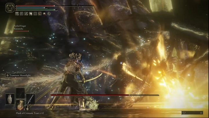 When you are close to and in front of the Elden Beast, he can also stick his sword into the ground once and then hold it in that position generating energy for a blast - Elden Ring: How to beat Radagon of the Golden Order, Elden Beast? - Leyndell, Ashen Capital - Elden Ring Guide