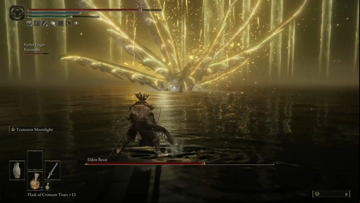 Sometimes the Elden Beast will move away from you, moving forward and releasing a rain of golden missiles - Elden Ring: How to beat Radagon of the Golden Order, Elden Beast? - Leyndell, Ashen Capital - Elden Ring Guide