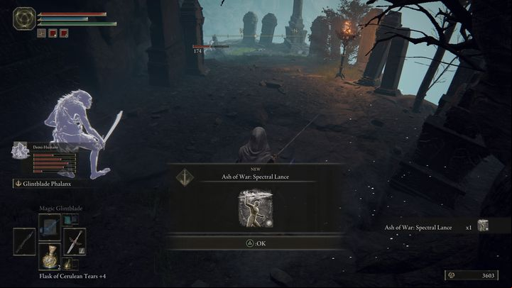 Spectral Lance is looted from a scarab found at the cemetery, nearby the Church of the Cuckoo - Elden Ring: Liurnia of the Lakes - locations of Ashes of War and Spirit Ashes - Liurnia of the Lakes - Elden Ring Guide