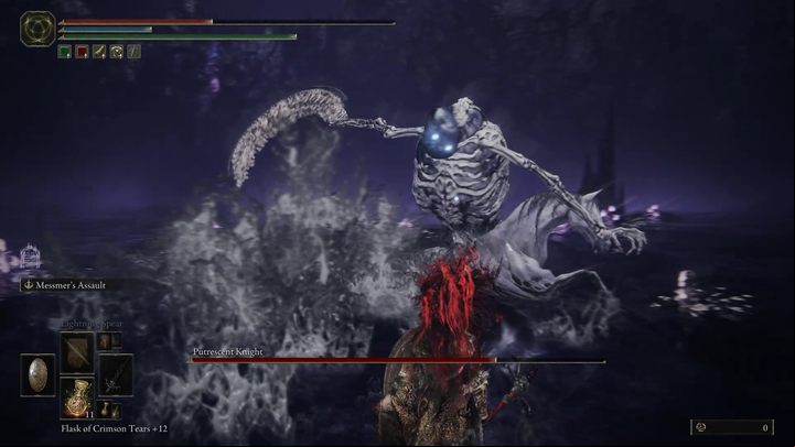 All of the boss's melee attacks deal only physical damage, so they can be fully blocked with a shield that has 100% reduction of physical damage - Shadow of the Erdtree: How to beat Putrescent Knight? - Main bosses - Elden Ring Guide