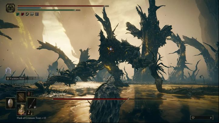 In the second phase of the fight, the boss gains a triple charge attack, which it uses when it is slightly away from you - Shadow of the Erdtree: How to beat Scadutree Avatar? - Main bosses - Elden Ring Guide