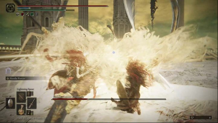 Illusions also accompany an air attack without a meteor shower (three quick sword strikes), a crossed sword attack (sideway charge, then forward, then slashes) and a new charge attack (Radahn raises his swords diagonally up - walk around him to avoid the illusion and dodge or block the real Radahn w - Shadow of the Erdtree: How to defeat the final boss Promised Consort Radahn? - Main bosses - Elden Ring Guide