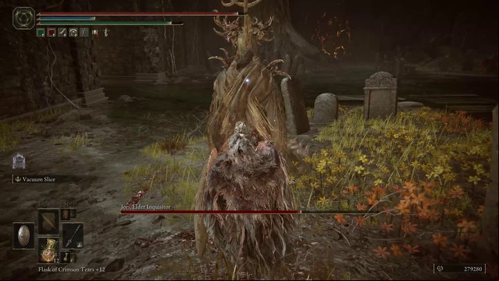 When Jori grabs the staff with both hands, it is a signal that she will teleport - Shadow of the Erdtree: How to defeat Jori, Elder Inquisitor? - Side bosses - Elden Ring Guide