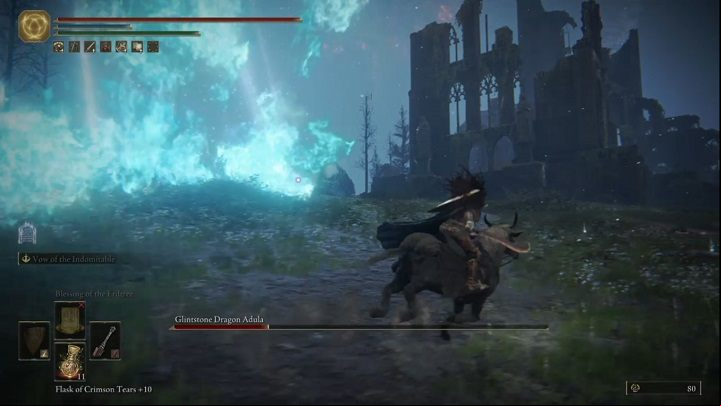 The opponent likes to keep their distance, which is why they will often jump away from you - Elden Ring: How to beat Glintstone Dragon Adula? - Liurnia of the Lakes - Elden Ring Guide