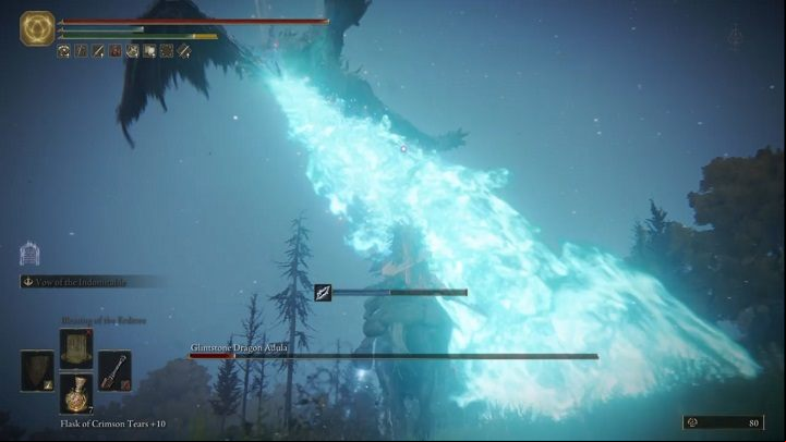 Adula also likes to fly in a straight line, engulfing everything below her in magic fire - Elden Ring: How to beat Glintstone Dragon Adula? - Liurnia of the Lakes - Elden Ring Guide
