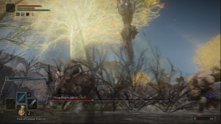 Once you've attacked its legs enough times, the dragon will fall over, allowing you to run up to its head - Elden Ring: How to beat Flying Dragon Agheel? - Limgrave - Elden Ring Guide
