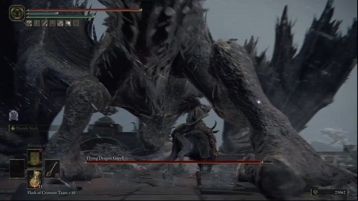 When fighting the dragon, focus on legs and observe the enemy's movements closely - Elden Ring: How to beat Flying Dragon Greyll? - Greyoll Dragonbarrows - Elden Ring Guide