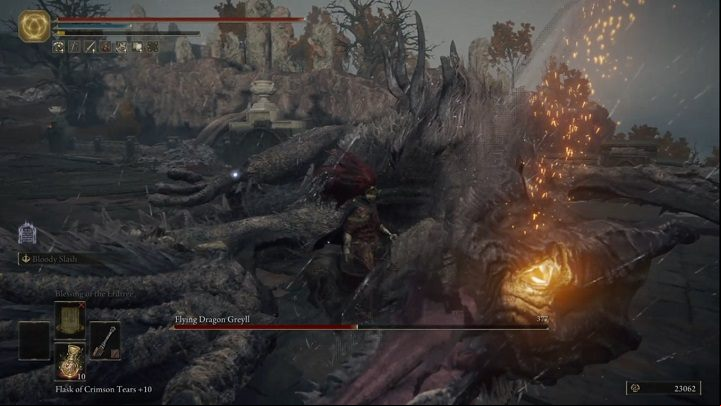 The great dragon may also be temporarily thrown off-balance - Elden Ring: How to beat Flying Dragon Greyll? - Greyoll Dragonbarrows - Elden Ring Guide
