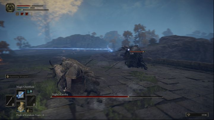 To be sure that you hit the opponent, lock the camera on the knight and not the horse - Elden Ring: How to beat Nights Cavalry? - Limgrave - Elden Ring Guide