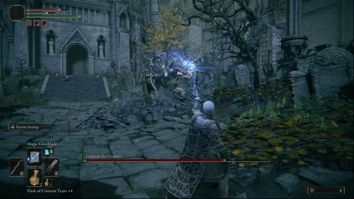 to use spells whenever you can to lower Godrick's health bar as quickly as possible - Elden Ring: How to beat Godrick the Grafted? - Stormhill - Elden Ring Guide