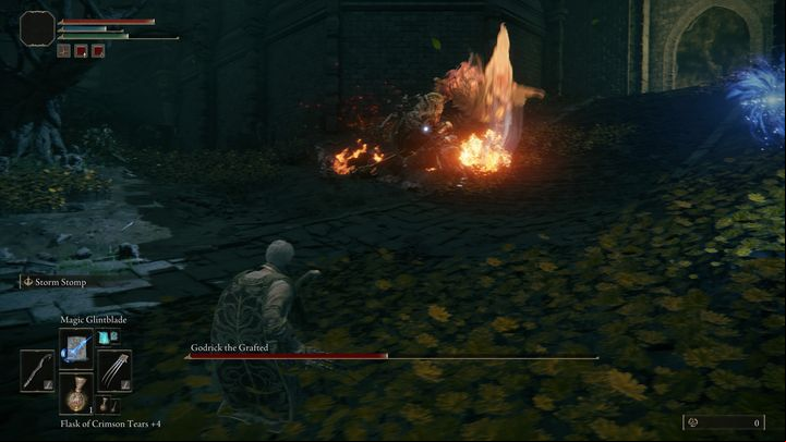 Most of his attacks will be similar, but he strengthens them with fire - Elden Ring: How to beat Godrick the Grafted? - Stormhill - Elden Ring Guide
