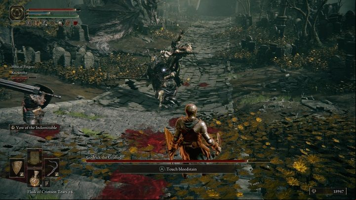 Godrick's another dangerous attack is the one where he laughs while lifting the axes up and then driving them into the ground - Elden Ring: How to beat Godrick the Grafted? - Stormhill - Elden Ring Guide