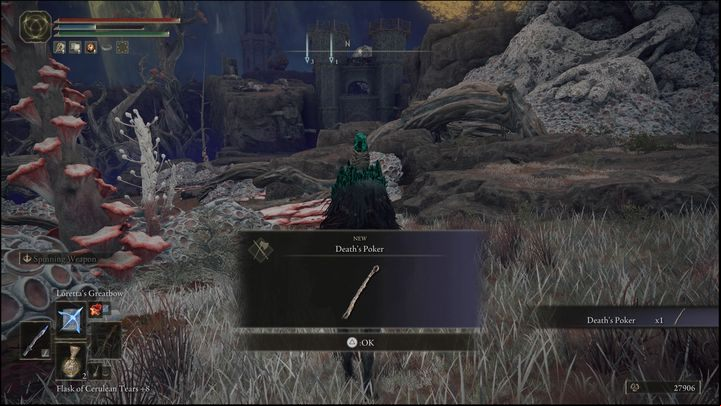 For defeating the second version of the boss, located in Caelid, you will receive the Death's Poker weapon and 15,000 Runes - Elden Ring: How to beat Deathbird? - Stormhill - Elden Ring Guide