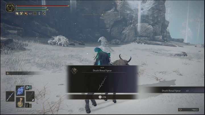 For defeating the third version of the boss, located in Mountaintops of the Giants, you will receive the, Death Ritual Spear weapon and 77,000 Runes - Elden Ring: How to beat Deathbird? - Stormhill - Elden Ring Guide