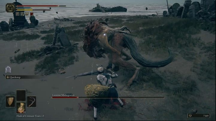 Be as aggressive and agile as your opponent, but unlike him, try not to take damage - Elden Ring: How to beat Leonine Misbegotten? - Weeping Peninsula - Elden Ring Guide