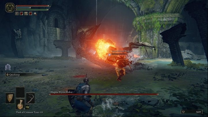 You should go behind the enemy's back and stay there as often as possible - Elden Ring: How to beat Magma Wyrm Makar? - Liurnia of the Lakes - Elden Ring Guide