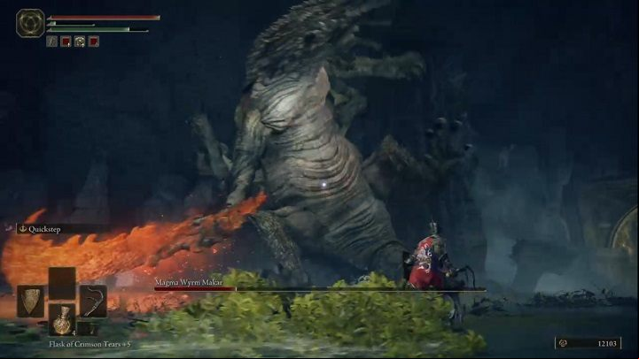 In addition, Makar sometimes makes a powerful swing, then turns and ends the attack with a powerful hit against the ground - Elden Ring: How to beat Magma Wyrm Makar? - Liurnia of the Lakes - Elden Ring Guide