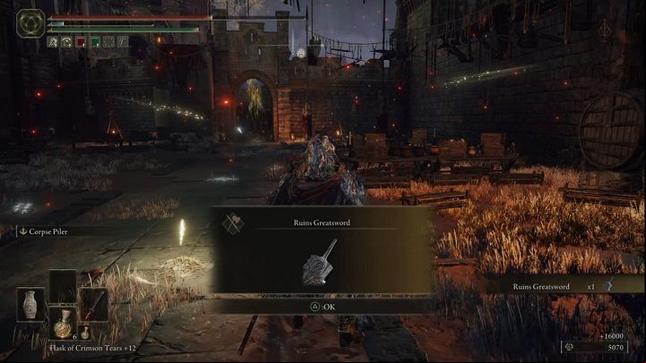 Winning the battle rewards you with the Ruins Greatsword and 16,000 Runes - Elden Ring: List off all Legendary Armaments - Trophy Guide - Elden Ring Guide