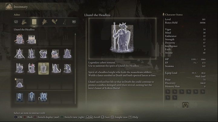 Lhutel the Headless' ashes are a reward for defeating the Cemetery Shade - Elden Ring: List off all Legendary Ashen Remains - Trophy Guide - Elden Ring Guide