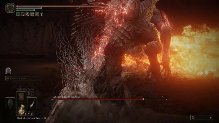 Don't try to lock the camera on the boss - it will get stuck on the dragon's head, which will make it difficult for you to orient yourself in the area and attack the boss's body - Shadow of the Erdtree: How to defeat the Ancient Dragon Senessax boss? - Side bosses - Elden Ring Guide