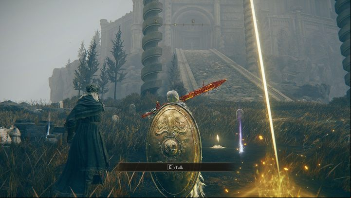 You will meet Sir Ansbach for the first time at the entrance to the Belurat castle complex, in the northwestern part of the Gravesite Plain - Shadow of the Erdtree: Sir Ansbach quest walkthrough - Quests - Elden Ring Guide
