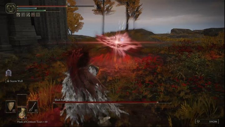 The opponent usually attacks with his dagger, but sometimes he also uses a magic attack - Elden Ring: How to beat Black Knife Assassin in Altus Plateau? - Altus Plateau - Elden Ring Guide