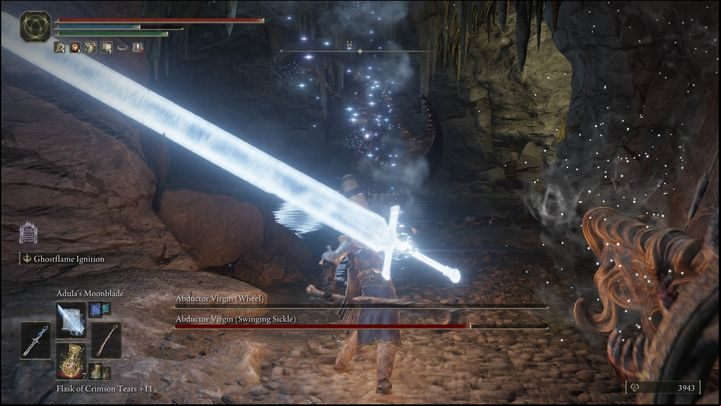 The virgin with the wheel will mainly try to charge towards you - Elden Ring: How to beat Abductor Virgin? - Volcano Manor - Elden Ring Guide