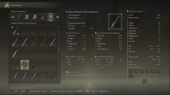 You will receive this great blade as a reward for defeating one of the minor bosses - Ancient Dragon-Man - Shadow of the Erdtree: Best weapons - Basics - Elden Ring Guide