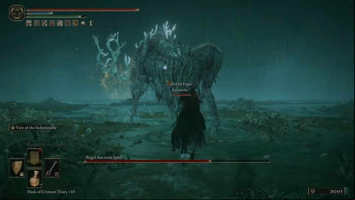 It's best to stay behind his back as often as possible to make it easier to avoid his horn attacks - Elden Ring: How to beat Regal Ancestor Spirit? - Nokron, Eternal City - Elden Ring Guide