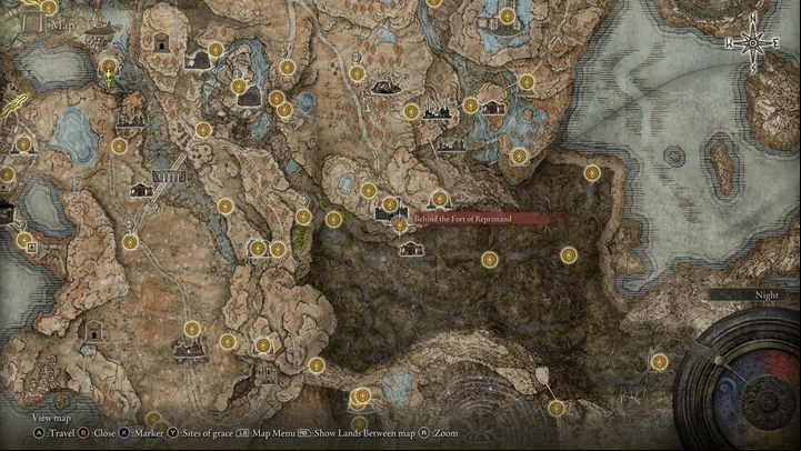 This Site of Grace is located in the back courtyard of the Fort of Reprimand - Shadow of the Erdtree: All Sites of Grace in main regions map - Secrets and Collectibles - Elden Ring Guide