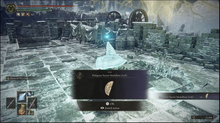 The left part of the medallion is in Mountaintops of the Giants, more specifically in Castle Sol - Elden Ring: Sites of Grace (Consecrated Snowfield) - list of all - Consecrated Snowfield - Elden Ring Guide