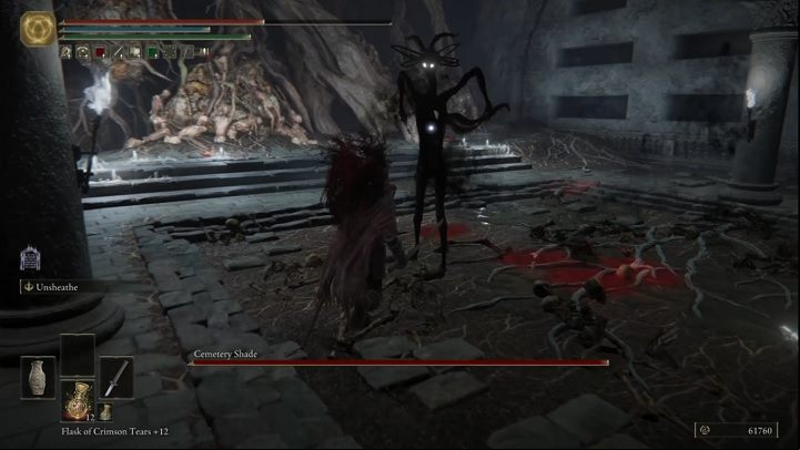 The enemy teleports before nearly every attack, which may seem confusing at first - Elden Ring: How to beat Cemetery Shade? - Limgrave - Elden Ring Guide