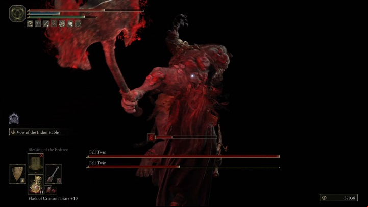 Watch out for the attack that starts by the enemy taking a swing with his free hand - Elden Ring: How to beat Fell Twin? - Leyndell, the royal capital - Elden Ring Guide
