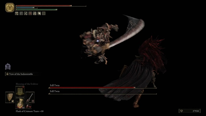 The second Fell Twin has a sword, so his attacks have a greater range and are slightly different from the former - Elden Ring: How to beat Fell Twin? - Leyndell, the royal capital - Elden Ring Guide