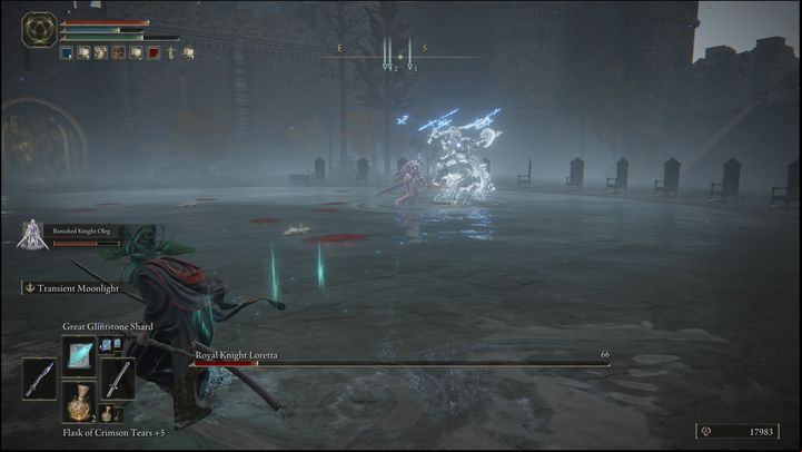 As the blades fly towards you, sprint sideways to dodge all of them - Elden Ring: How to beat Royal Knight Loretta? - Liurnia of the Lakes - Elden Ring Guide
